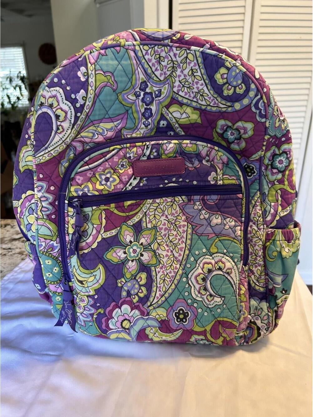Vera Bradley Purple Heather retired Print Quilted Backpack Paisley Has rips